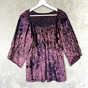 Style & Co Crushed Velvet Burnout Style Blouse Large Whimsigoth Boho Floral